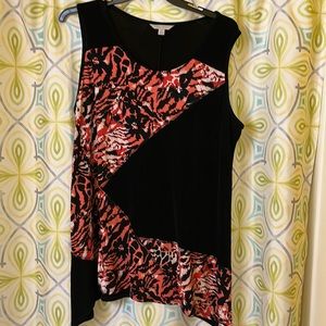 Laura Ashley coral/white/black sleeveless tunic 2x